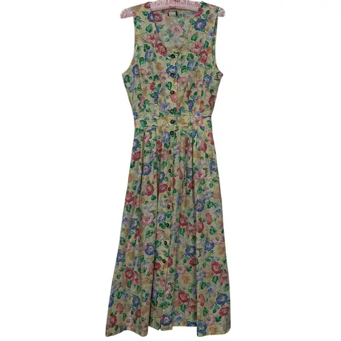 Manor House Sz 8 Butter Yellow Floral Midi Tea Dress Button Up Floral Summer