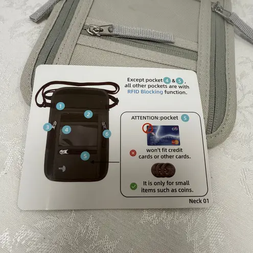 None RFID Blocking Pouch Travel Wallet Beige Crossbody Organizer Adjustable Strap