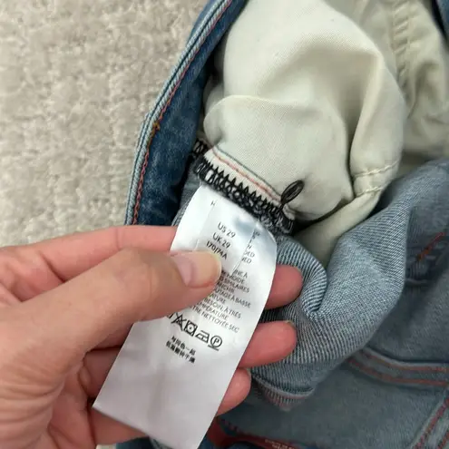 Pilcro Anthropologie Icon Flare Button Fly Jeans Medium Blue light wash denim