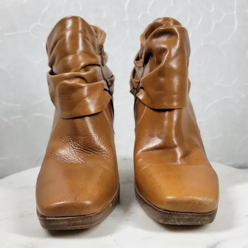 Facade Zena Ankle Boots Womens 10 Brown Leather Gathered Snap Platform Heeled Tan