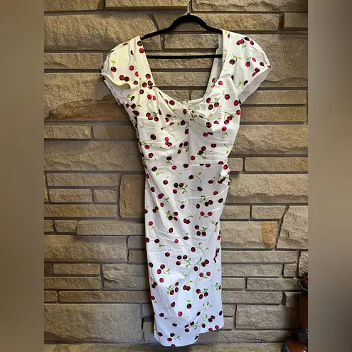 Stop Staring! Retro Pinup Wiggle Dress White Cherry Print 14