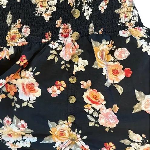 Planet Gold Junior's Smocked Floral Print Top Black Size X-Large