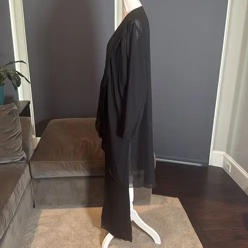 Women’s Black Chiffon 3 Piece Pants Suit Long Lapel Detail Jacket Plus Size 20W