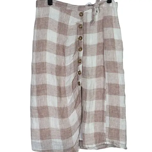 Heartloom Bently High Waist Checker Plaid Skirt Button Tie Coverup S Pink Cream