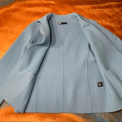 carole little Vintage Wool Open Front Blue Wide Cuff Jacket