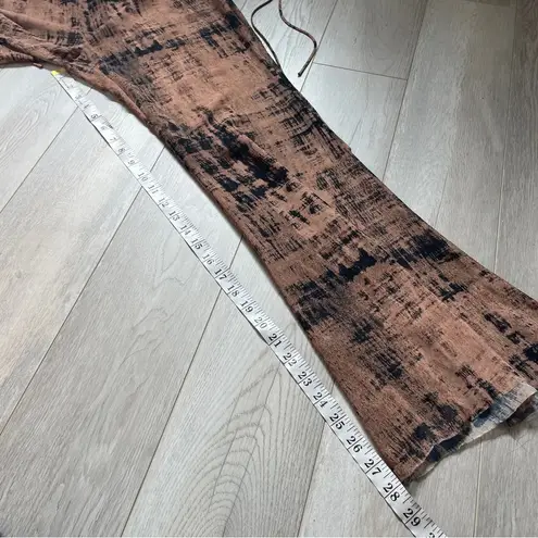 Mango  Printed Semi Sheer Side Tie Flare Trousers Brown (large) abstract art deco - Image 6