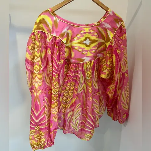 Farm Rio NWT Pink Pineapple Tapestry Long Sleeve Cotton Blouse Top L