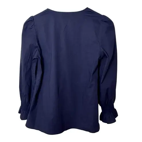 Tuckernuck Pomander Place Easton Blouse Navy Puff Sleeve V-Neck Peplum XS