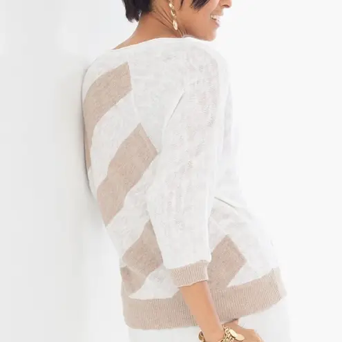 Chico's  | M | Striped Stella V-Neck 3/4 Dolman Sleeve Pullover Knit Sweater Top