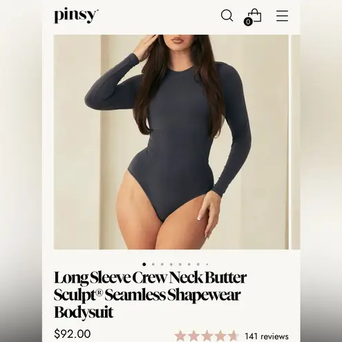 PINSY Long Sleeve Crew Neck Butter Sculpt Seamless Shapewear Bodysuit Large NWT Gray