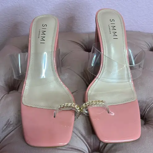 Simmi London Pink Clear Strap Heel W/Gold Chain Detail. Size 9