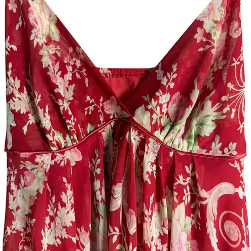 Oscar de la Renta Red Floral Print V-Neck Chemise Slip Mini Dress L