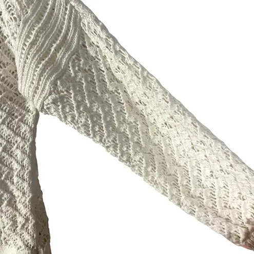 Reiss Open Knit Cardigan Women's XS Cream Linen Cotton Blend Button Front Chic