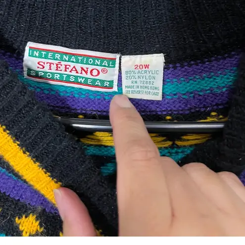 Stefano Sportswear Black Multi Color Geometric Fair Isle Knit Sweater Dress 20W