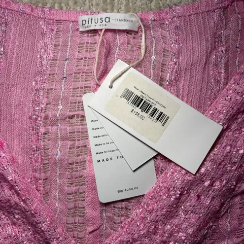 Pitusa NWT Pink Metallic Weave Thobe Kaftan Maxi Cover