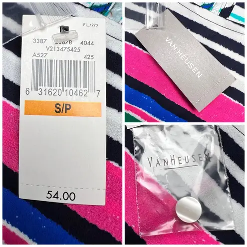 Van Heusen Multicolor Stripe Short Sleeve Crepe Blouse Small NWT