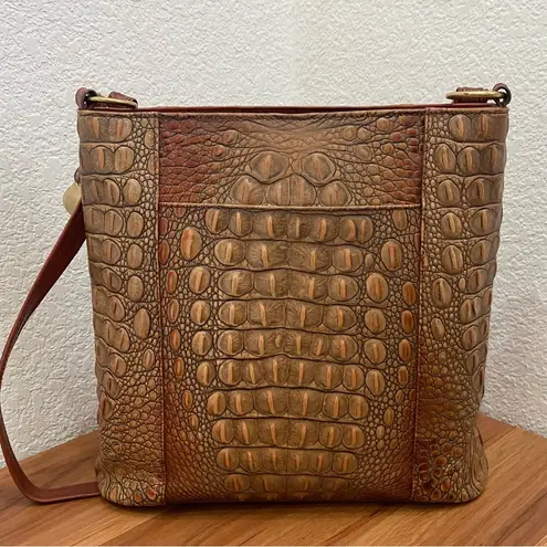 Brahmin Vintage  Pecan Toasted Almond  Embossed Croc Leather Shoulder Purse Bag