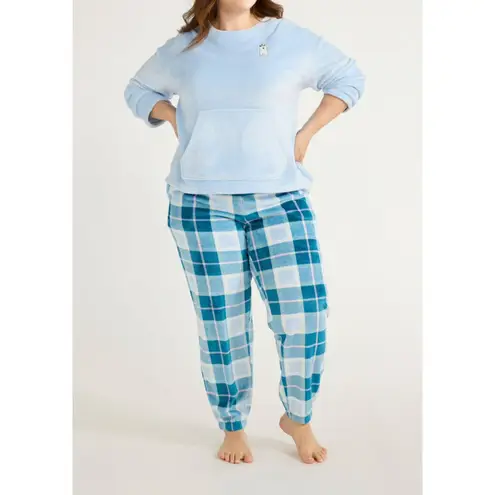 Joyspun Womens Pajama Set Size 2X Blue Cloud Crew Neck Plush 2