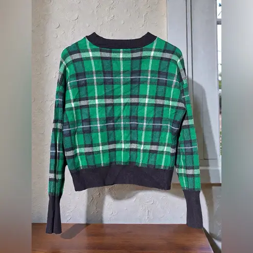 Marled Plaid Green and Navy Women's Sweater cardigan In Size M Size M
