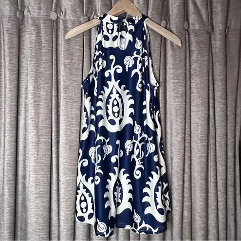 LoveU.Dear Blue and White Patterned Trapeze Style High Neck Tank Top Size Medium