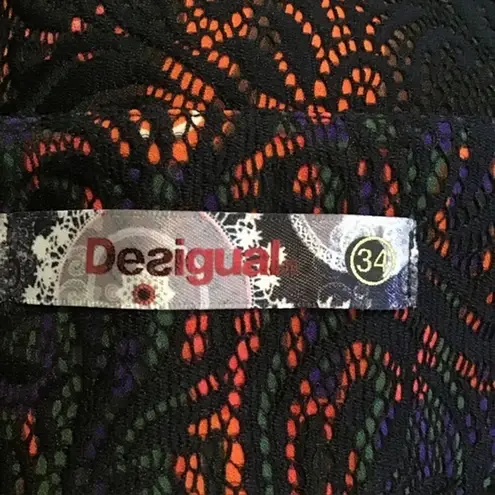 Desigual Skirt Women 2 Black Red Geometric Colorines A-Line Artsy Art to Wear