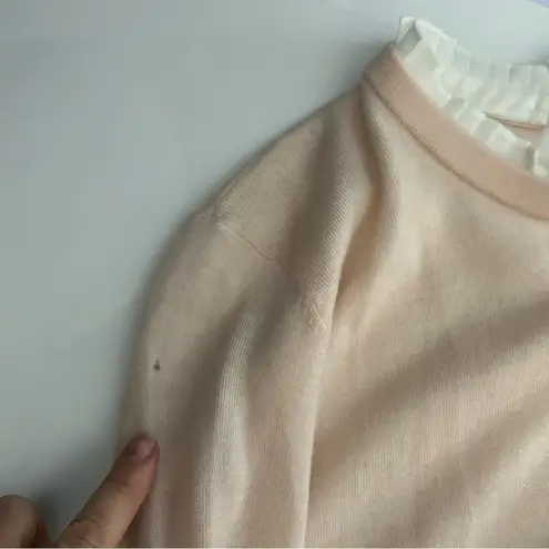 Club Monaco Ashta Blush Pale Peach 100% Wool Lightweight Ruffle Trim Sweater XS Pink - Image 7