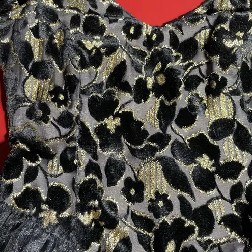 Handmade Vtg 80s Black Gold Burnout Velvet Floral Formal Dress Size S/M Gothic Glam Witch