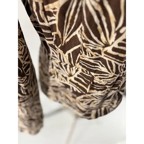 ANTHRACITE BROWN WHITE PRINT BUTTON FRONT LONG SLEEVE JACKET Women’s Size 8