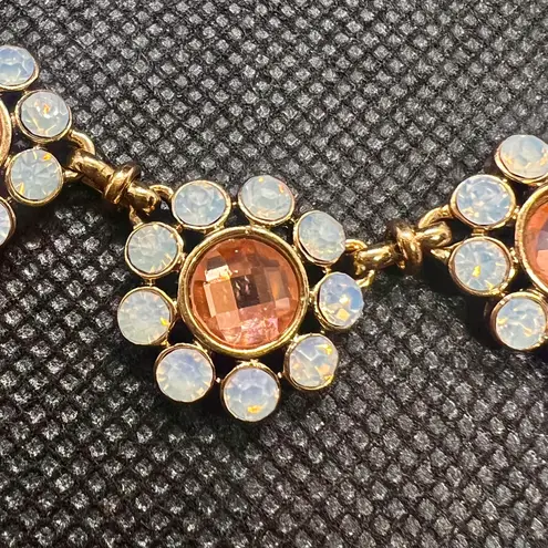 Vintage Aurora Borealis Gold Tone Pink Rhinestone Flowers Statement Necklace