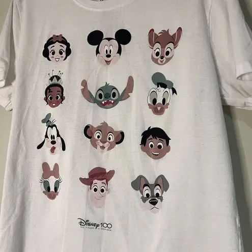 Disney 100 White T Shirt Graphic Print Round Neck Pullover Short Sleeve Large