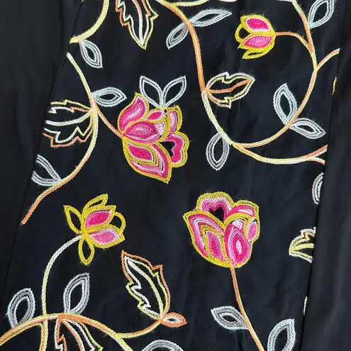 Passports black boho floral embroidery skirt L elastic waist artsy mini Size L