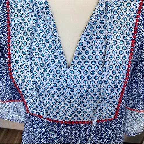 Boden Cora Blue with Star Print 3/4 Sleeve Blouse Cottagecore Size 2