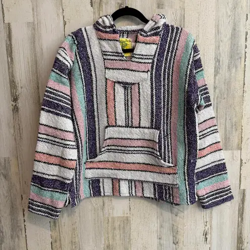 IGUANA JACK Medium Surfer Baja Boho Hiking Poncho Jacket Hoodie Multicolor