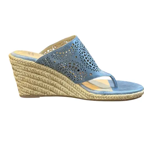 Johnston & Murphy Blue Laser Cut Wedge Espadrille Thong Sandals Women Size 8M