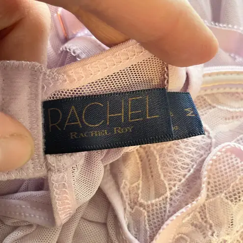 Rachel Roy Camisole Babydoll Lingerie Lace Trim Sheer Open Bust Purple Size M Size M