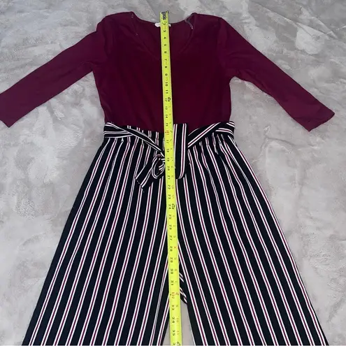 Ultra Flirt Red and Black Jumpsuit with Striking Stripes and Belt Size Large