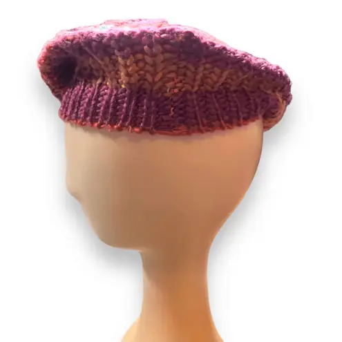None Knit Beret Hat Coral Pink Orange Purple Blue Tonal Shades Warm Winter Essential