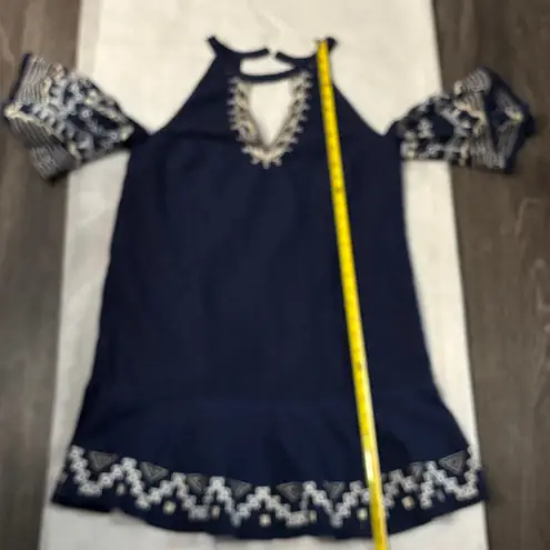 Red Carter Embroidered Linen Cold Shoulder V Neck Midi Dress S Costal Cowgirl