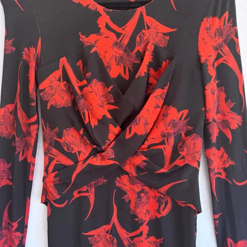 Roberto Cavalli Red Floral Bodycon Dress Black Long Sleeve Made in Italy 42