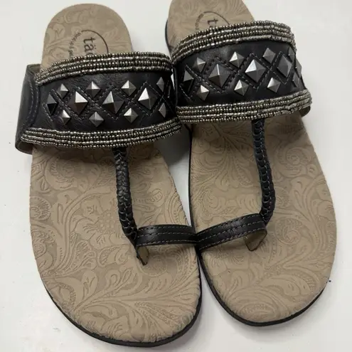 TAOS Sandals Women's 10 Pewter Genie BOHO Studded Beaded Metallic Comfort Luxury