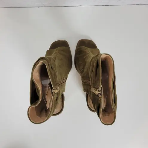 Liliana Anson Womens Boots 7.5 Olive Suede Peep Toe Ankle Cutout Block Heel