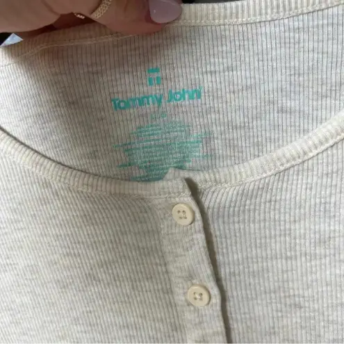 Tommy John Henley long sleeve tee oatmeal ribbed lounge pajamas top beige Tan Size L