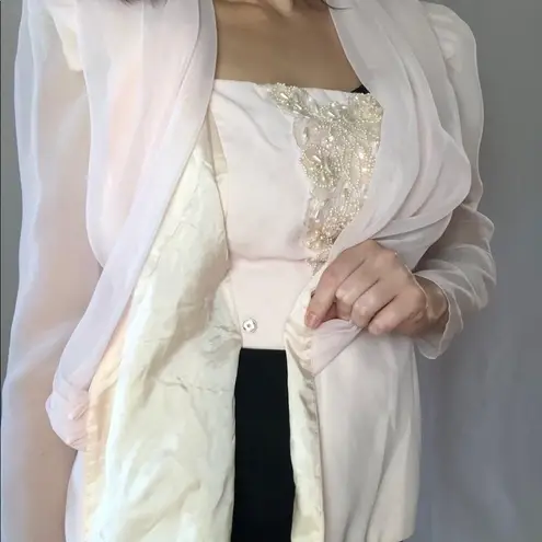 Vintage Light Pink Poof Sleeve Pearl Skirt Suit 8