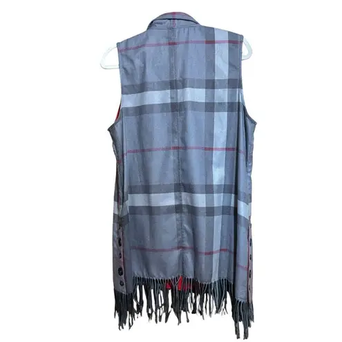 John Mark Vest Womens Large Multicolor Plaid Fringe Hem Boho Sleeveless Cardigan