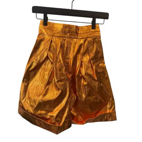 New! Kimberly Goldson Lizzie Metallic Faux Leather Shorts Copper Orange Size 0