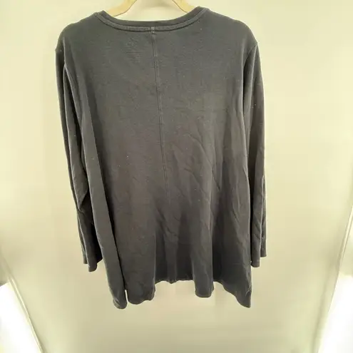 Isaac Mizrahi Live 2X Black Pima Cotton Essential V-Neck Long Sleeve Soft Knit