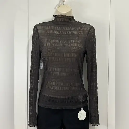 Find Me Now Second Skin Ross Mesh Top Long Sleeve Mock Neck Small Gray Edgy Chic