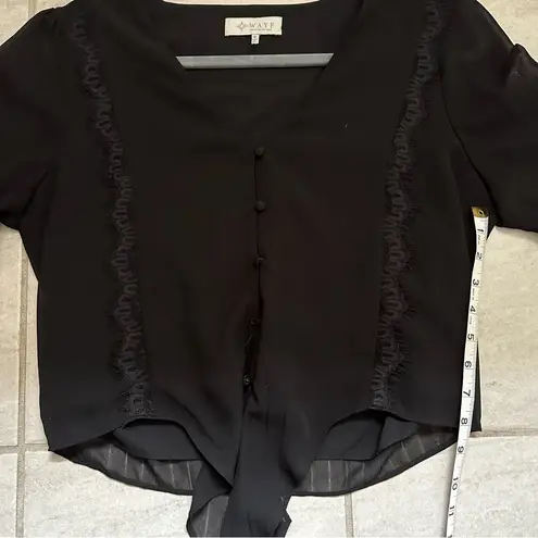 WAYF Black Sheer Western Rodeo Lace Trim Long Sleeve Tie Front Blouse Size S