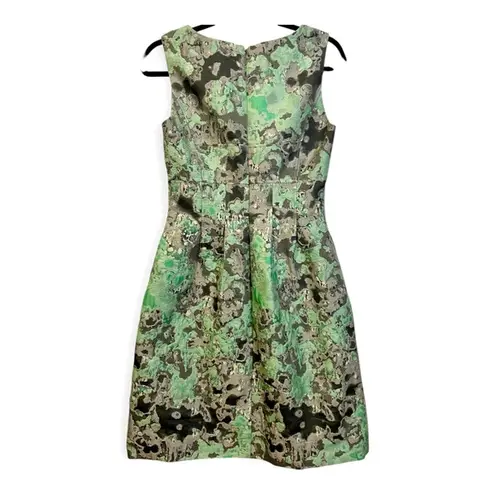 Stunning Lela Rose Designer Abstract Pattern Silk Lined Brocade Midi Dress 8 Green