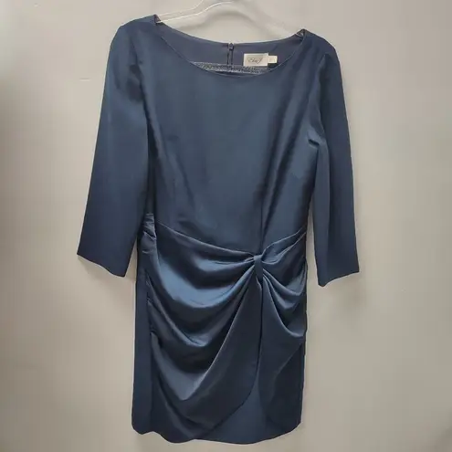 Eliza J Navy Blue Gathered Cocktail Sheath Dress, 3/4 Sleeve